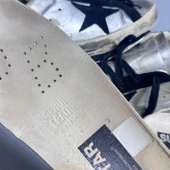 Golden Goose Superstar Silver Leather Sneakers Sz 38 / 7.5 US AUTHENTIC - Picture 9 of 11